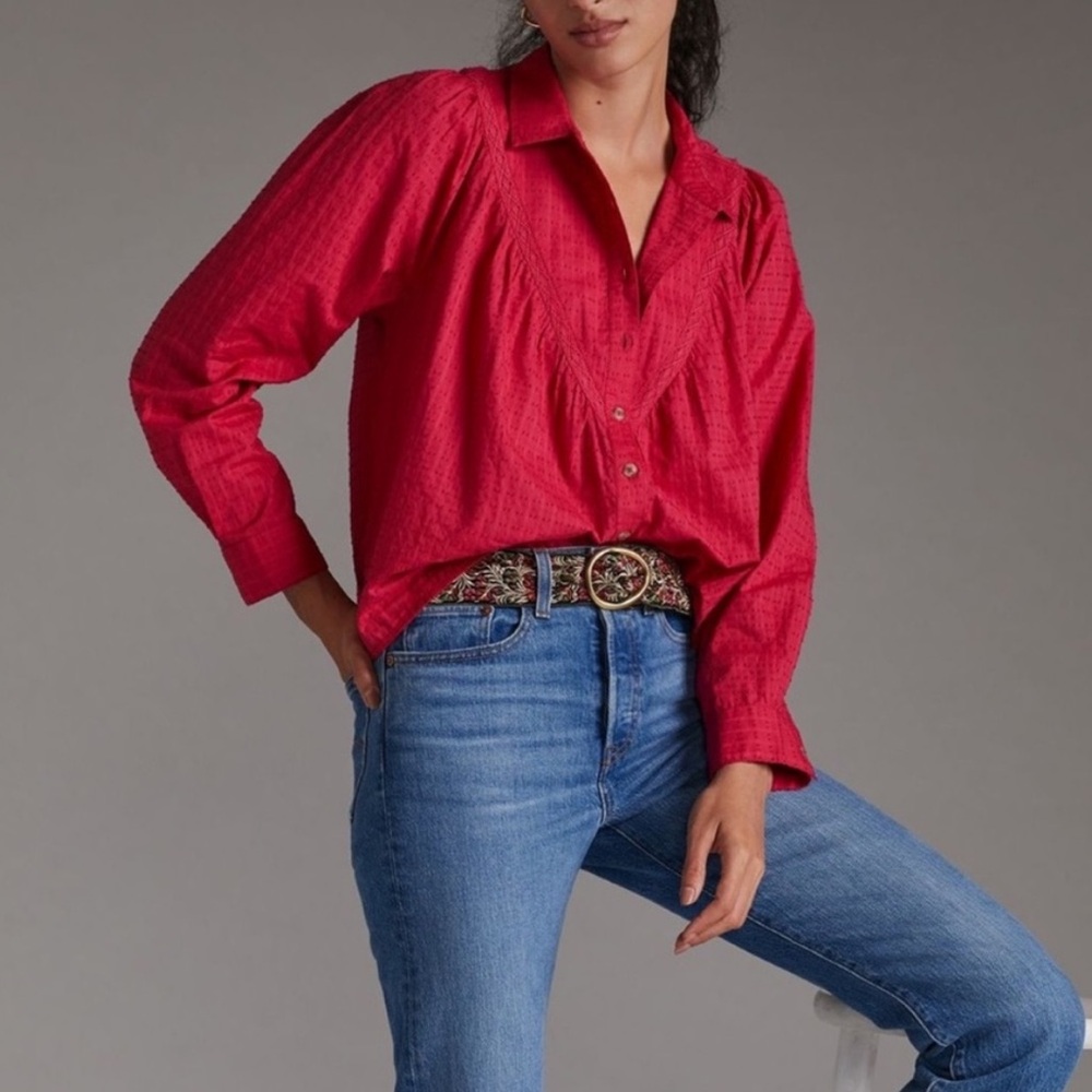 NWT Anthropologie Pilcro Lace Back Button Up Top Sz XS - Picture 3 of 15